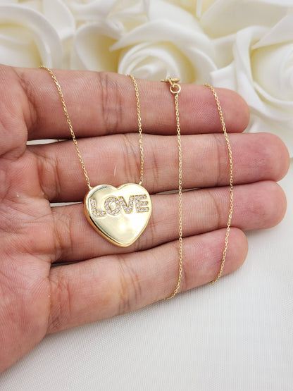 Solid 14k Gold Big Heart Love Necklace - Gift For Her - Modern Jewelry - Adjustable Necklace