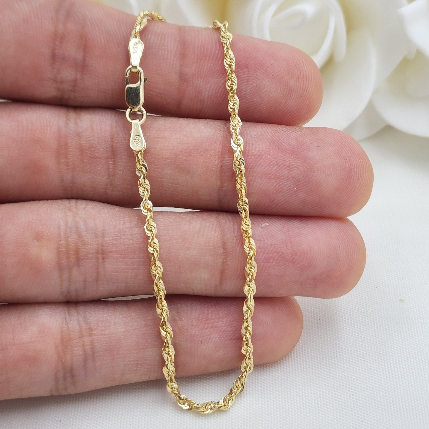 Solid 14k Gold Rope Link Bracelet - For kids, Women - Perfect Gift - 7 Inches - 2mm