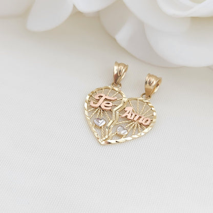 Solid 14k Gold Te amo Breakable Heart Pendant - Perfect Gift - Dije de corazon - For Her - For Couples