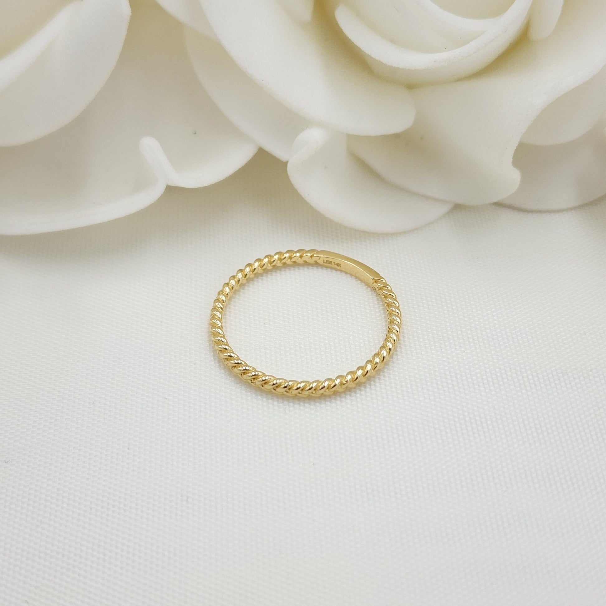 14k Solid Gold Dainty Rope Band - Stackable Rings - For Her - Perfect Gift