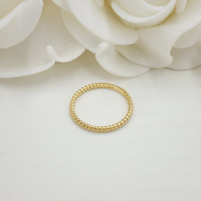 14k Solid Gold Dainty Rope Band - Stackable Rings - For Her - Perfect Gift