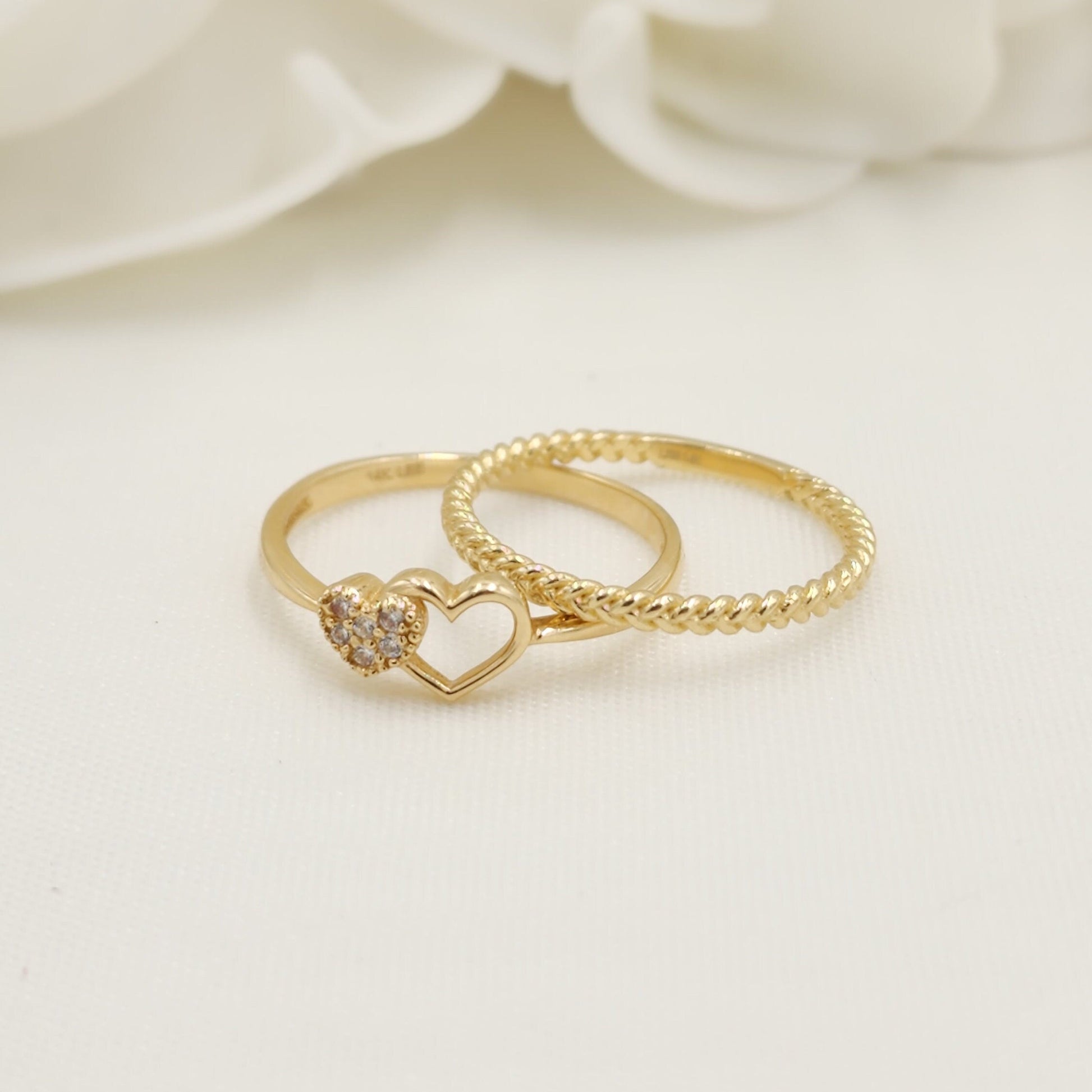 14k Solid Gold Dainty Rope Band - Stackable Rings - For Her - Perfect Gift