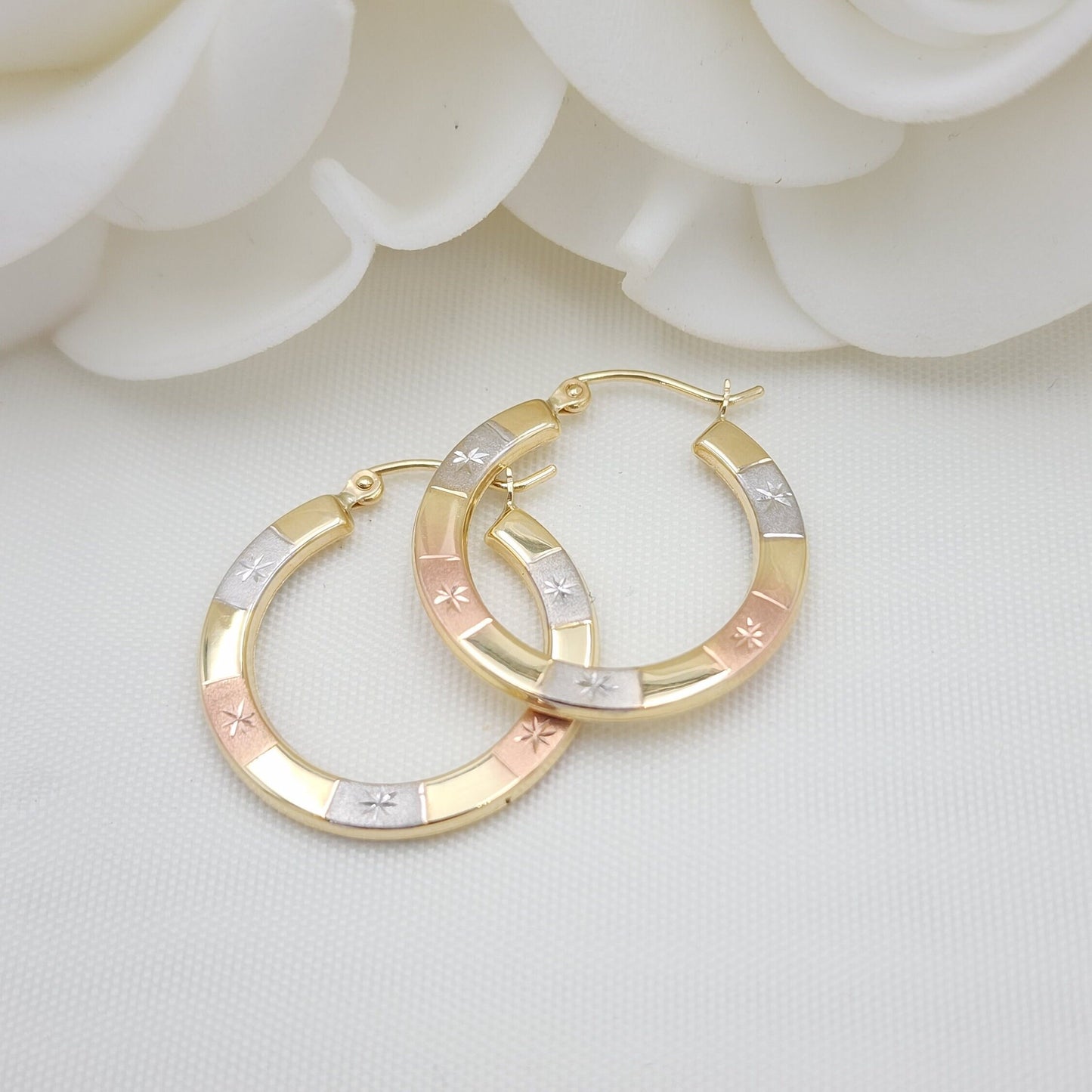 14k Tritones Gold Diamond Cut Hoop Earrings - lightweight and Versatile - For Her - Fine jewelry - Perfect Gift