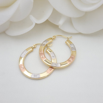 14k Tritones Gold Diamond Cut Hoop Earrings - lightweight and Versatile - For Her - Fine jewelry - Perfect Gift