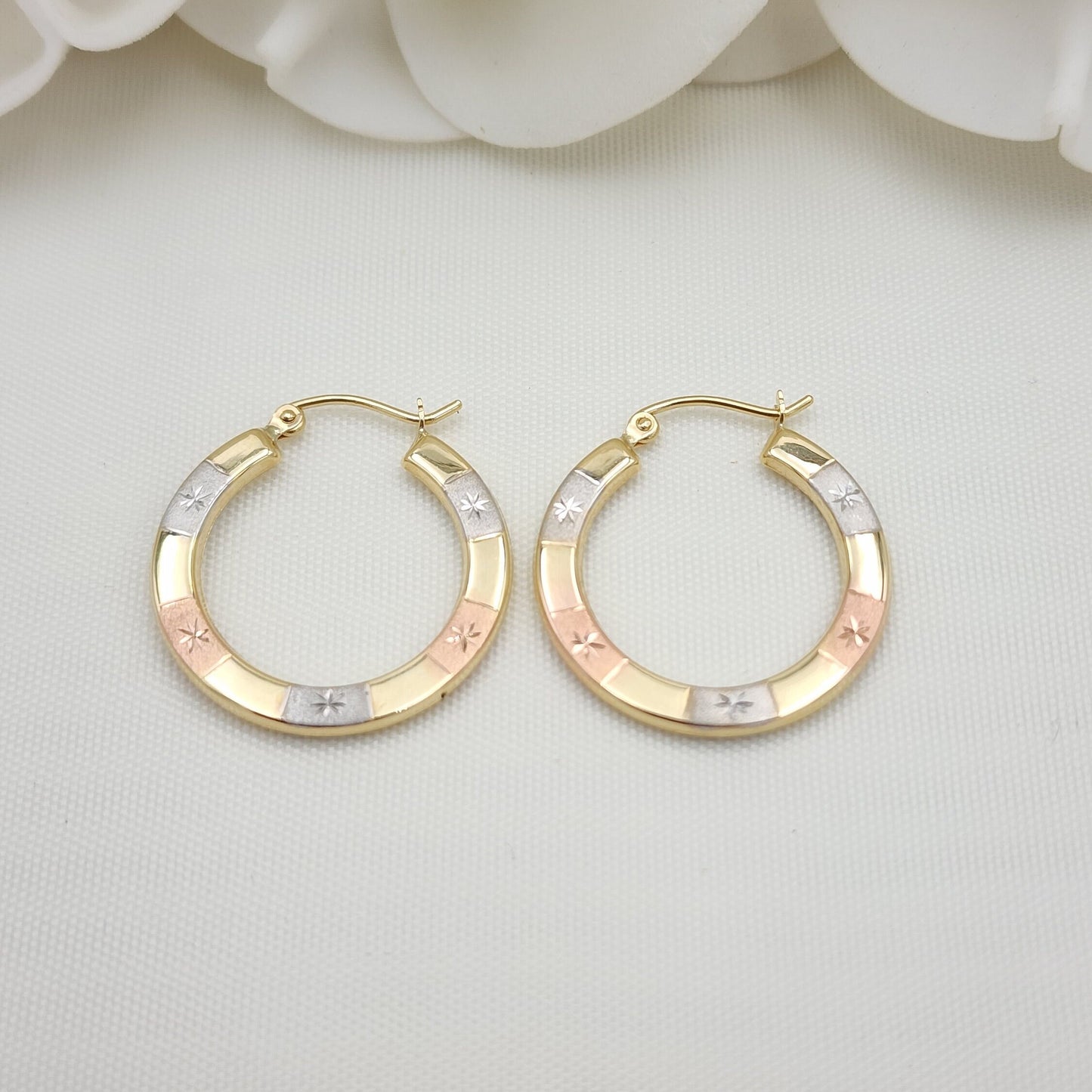 14k Tritones Gold Diamond Cut Hoop Earrings - lightweight and Versatile - For Her - Fine jewelry - Perfect Gift