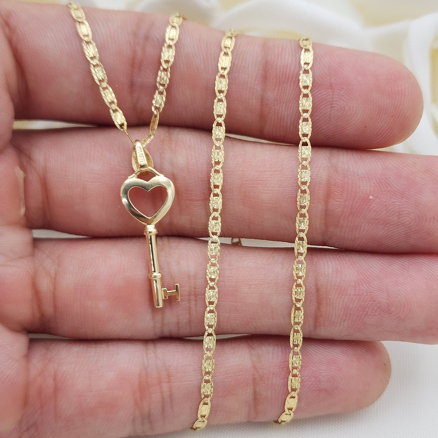 Solid 14k Yellow Gold Valentino Key Heart Necklace - 16", 18", 20" - Perfect Gift - For Her - Meaningful Jewelry