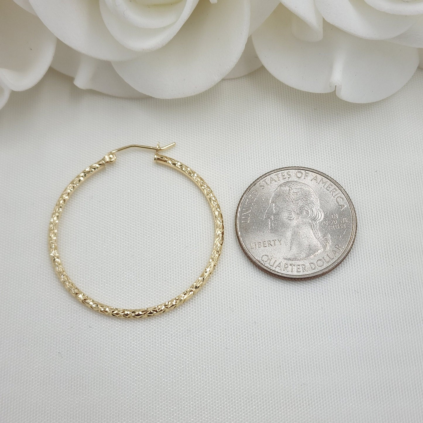 Real 14k Gold Fully Diamond Cut Hoop Earrings - 35MM, 25MM, 20MM, 15MM - Sparkling - Fine Jewelry For Her - Perfect Gift