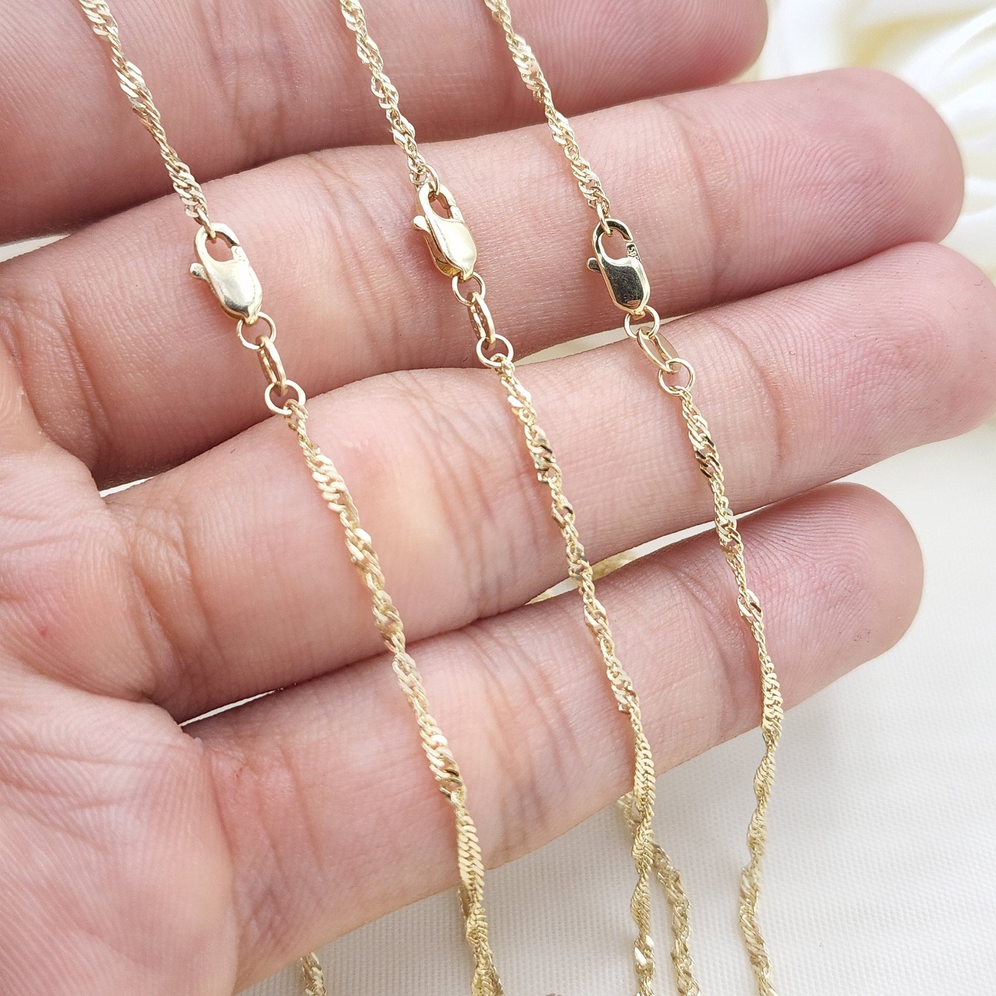 Solid 14k Gold Singapore Chain - 16 to 24" - 1.5MM - Shiny And Sparkling