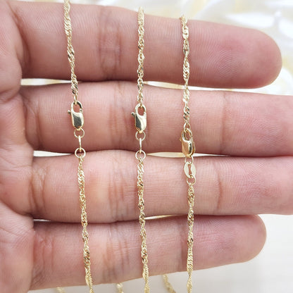 Solid 14k Gold Singapore Chain - 16 to 24" - 1.5MM - Shiny And Sparkling