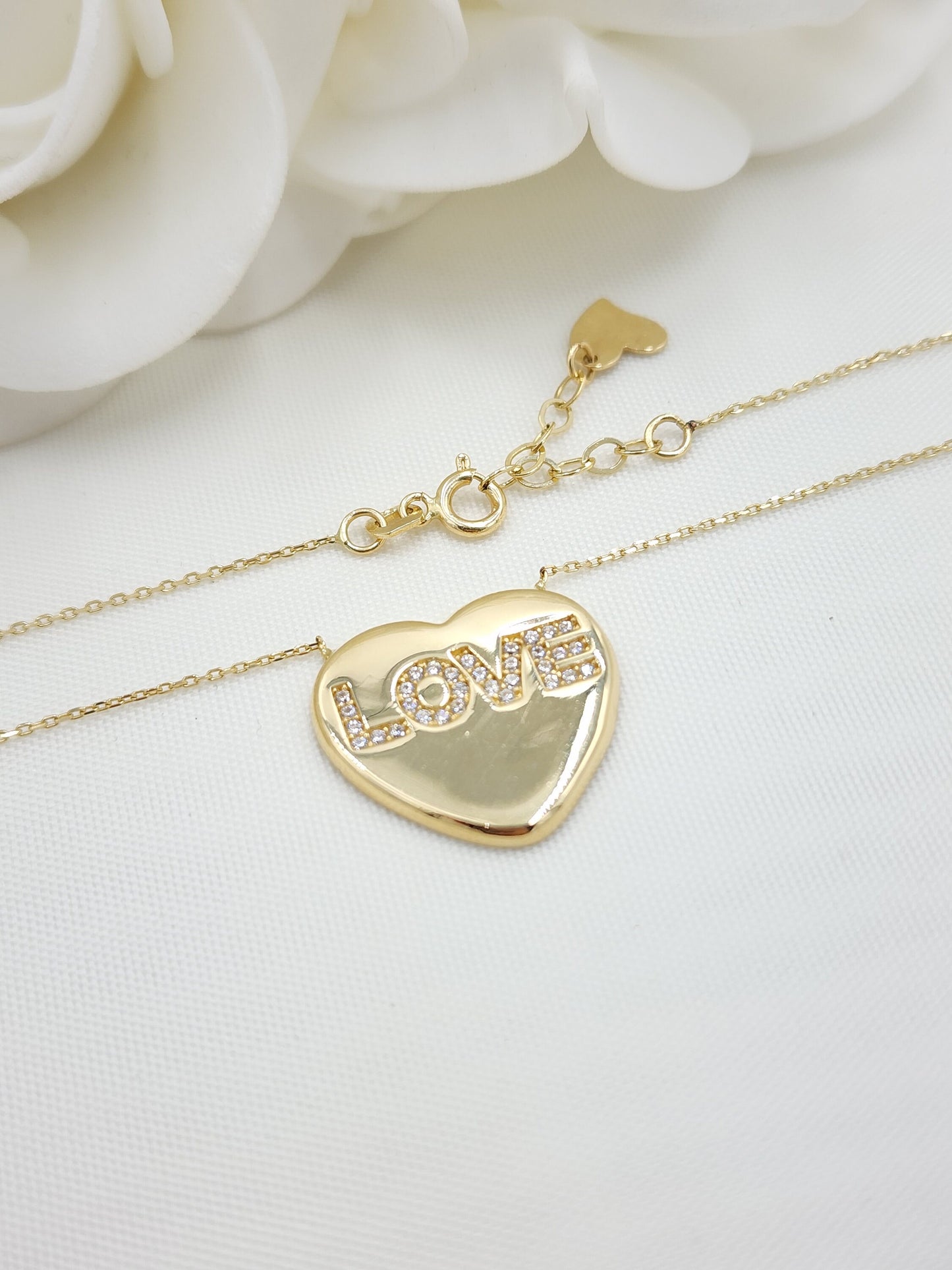 Solid 14k Gold Big Heart Love Necklace - Gift For Her - Modern Jewelry - Adjustable Necklace