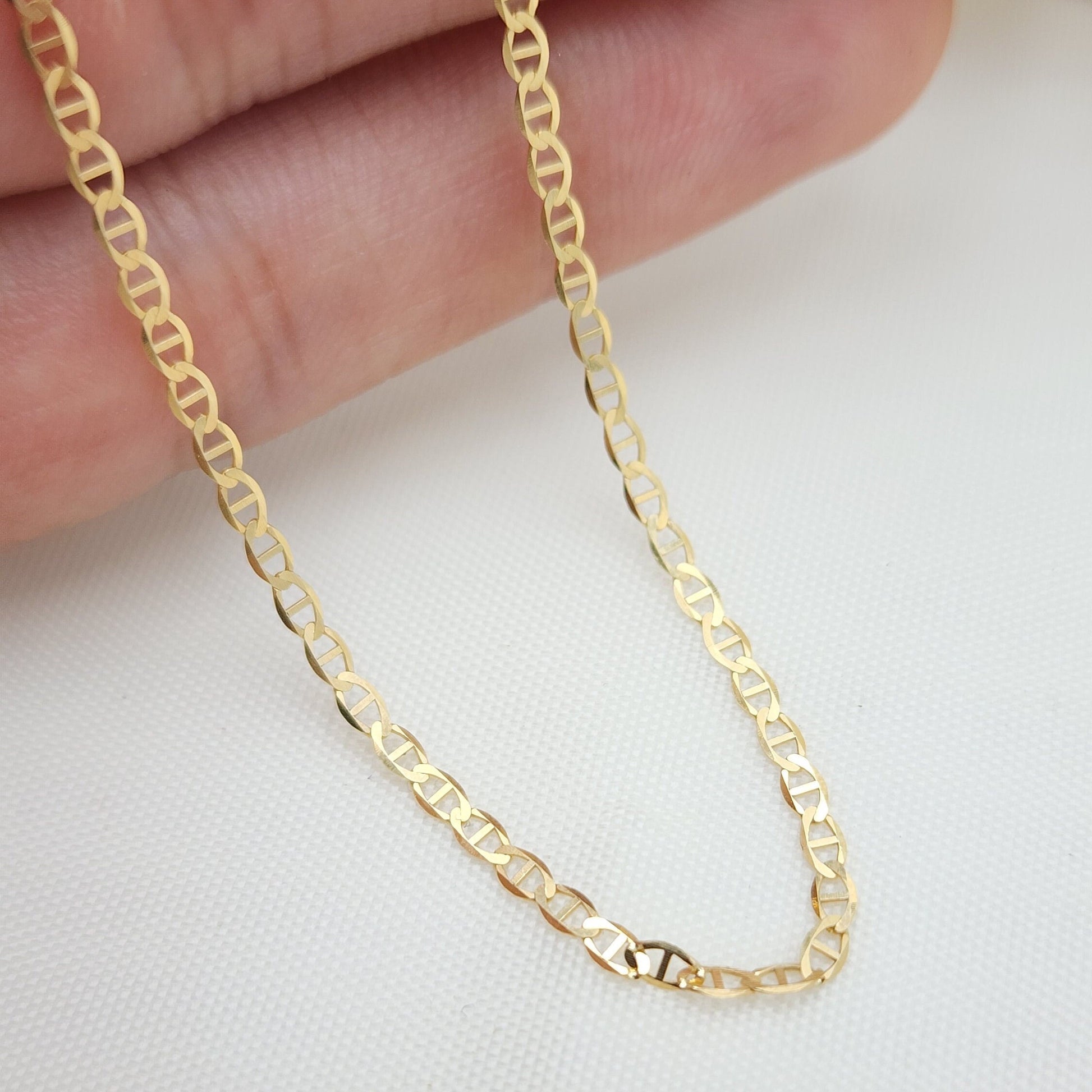 Solid 14k Gold 2MM Mariner Link chain - 16" to 24" - Anchor link - Fine Jewelry - 100% Gold