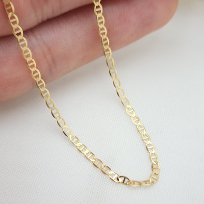 Solid 14k Gold 2MM Mariner Link chain - 16" to 24" - Anchor link - Fine Jewelry - 100% Gold