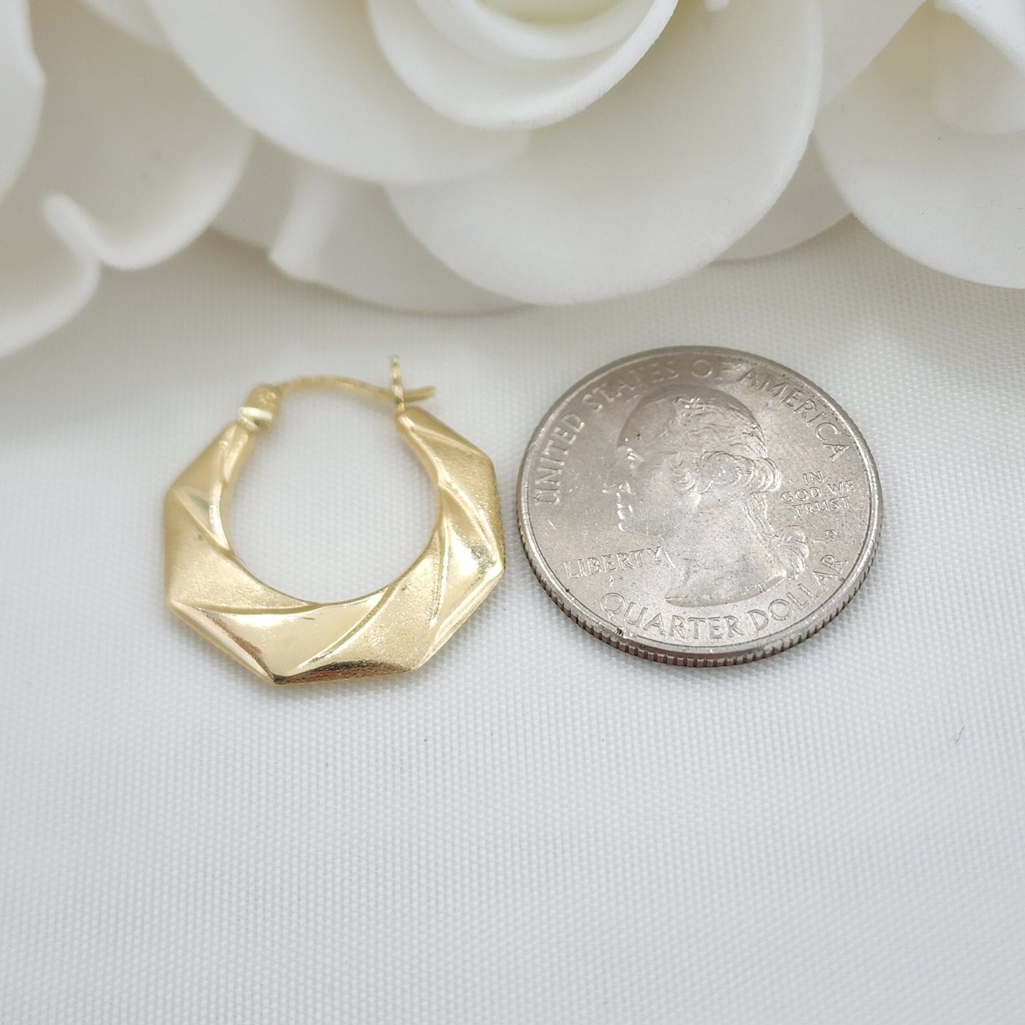 14k Gold Octagon Hoop Earrings - 7/8 Inches - Polished - Lightweight