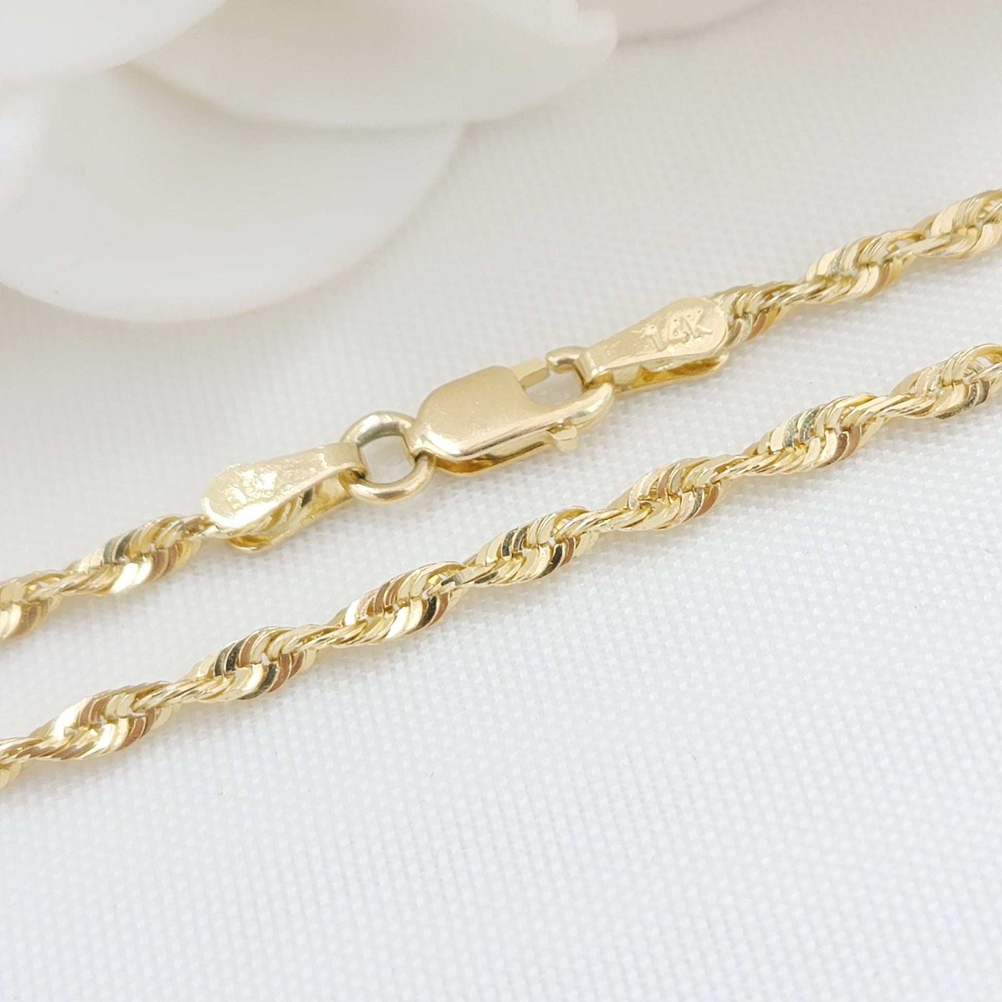 Solid 14k Gold Rope Link Bracelet - For kids, Women - Perfect Gift - 7 Inches - 2mm