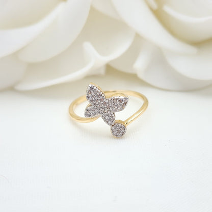 Solid 14k Pave Butterfly CZ Ring - Shiny and Modern - For Her