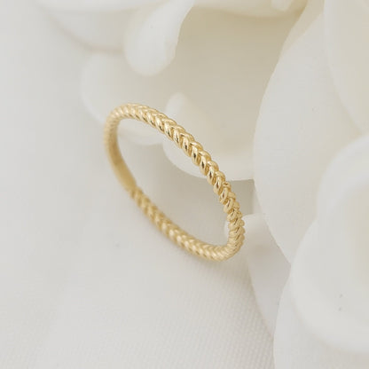 Solid Dainty 14k Gold Twist Band - Wedding Band- Stackable Rings - For Her - Yellow Gold