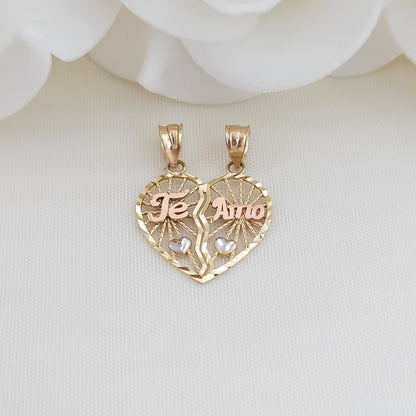 Solid 14k Gold Te amo Breakable Heart Pendant - Perfect Gift - Dije de corazon - For Her - For Couples