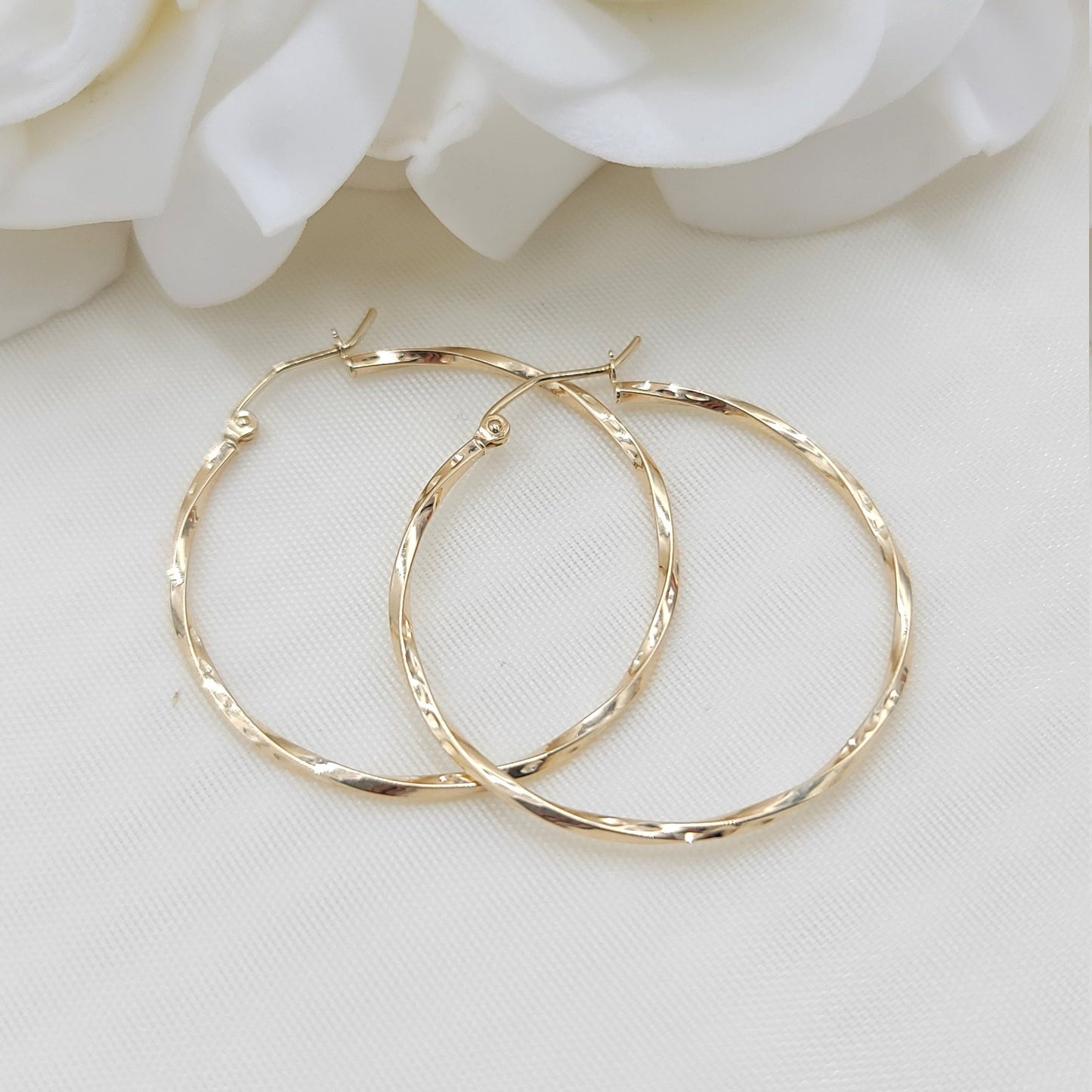 14K Yellow Gold Twisted Hoop Earrings - Unique and Versatile - For Everyday - Shiny