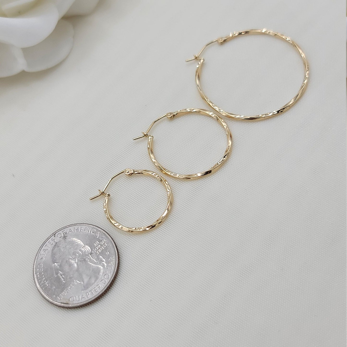 14K Yellow Gold Twisted Hoop Earrings - Unique and Versatile - For Everyday - Shiny