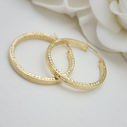 Real 14k Gold Square Diamond Cut Hoop Earrings - 30mm Diameter - Shiny And Modern - Perfect Gift - Birthday, Mother's day, Anniversary