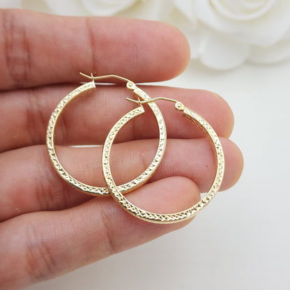 Real 14k Gold Square Diamond Cut Hoop Earrings - 30mm Diameter - Shiny And Modern - Perfect Gift - Birthday, Mother's day, Anniversary