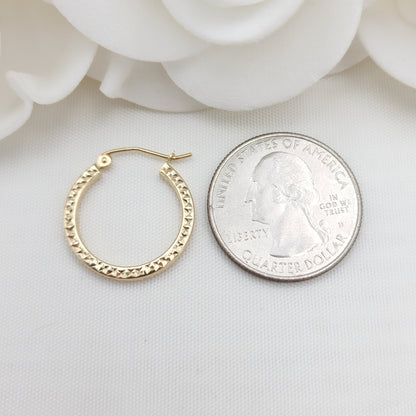 20mm Diamond Cut 14k Gold Hoop Earrings - 2x2 mm Thick - Shiny and modern - For Her