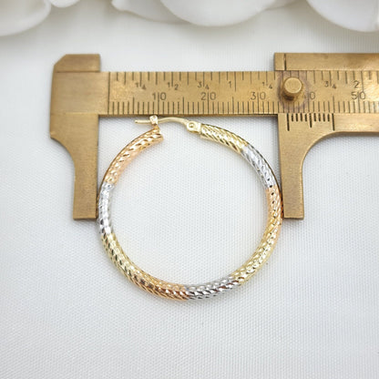 35mm Thick 3 Tones 14k Gold Hoop Earrings - 3mm Thick - For Her - White, yellow and rose Gold