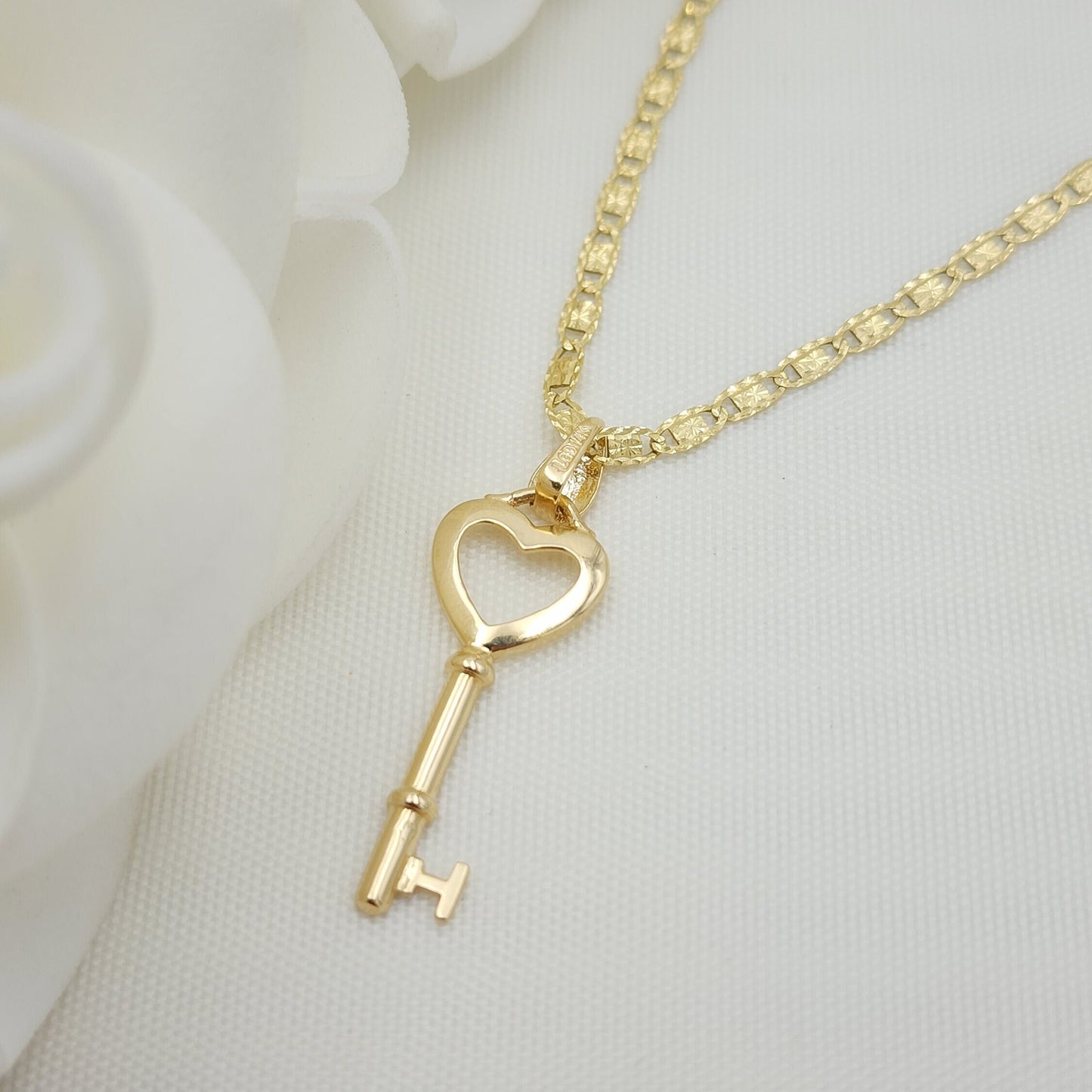 Solid 14k Yellow Gold Valentino Key Heart Necklace - 16", 18", 20" - Perfect Gift - For Her - Meaningful Jewelry