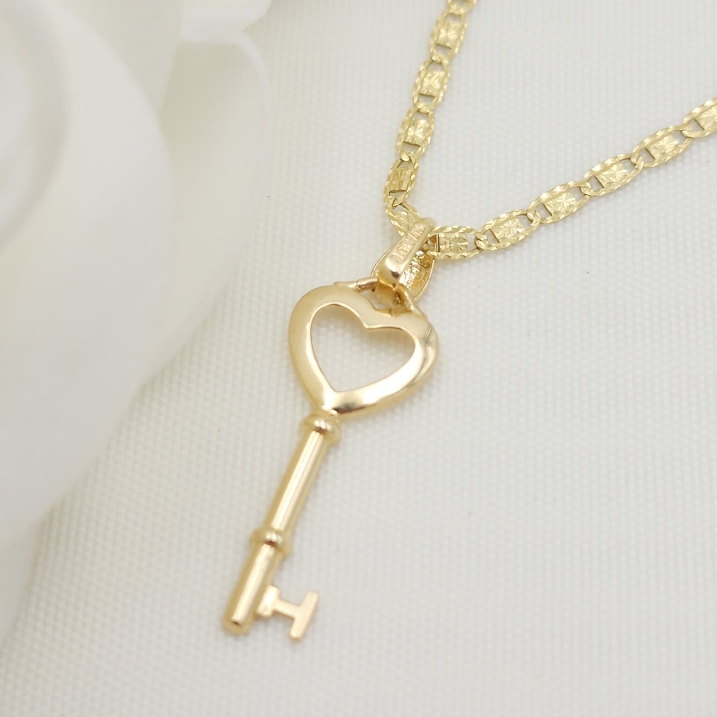 Solid 14k Yellow Gold Valentino Key Heart Necklace - 16", 18", 20" - Perfect Gift - For Her - Meaningful Jewelry