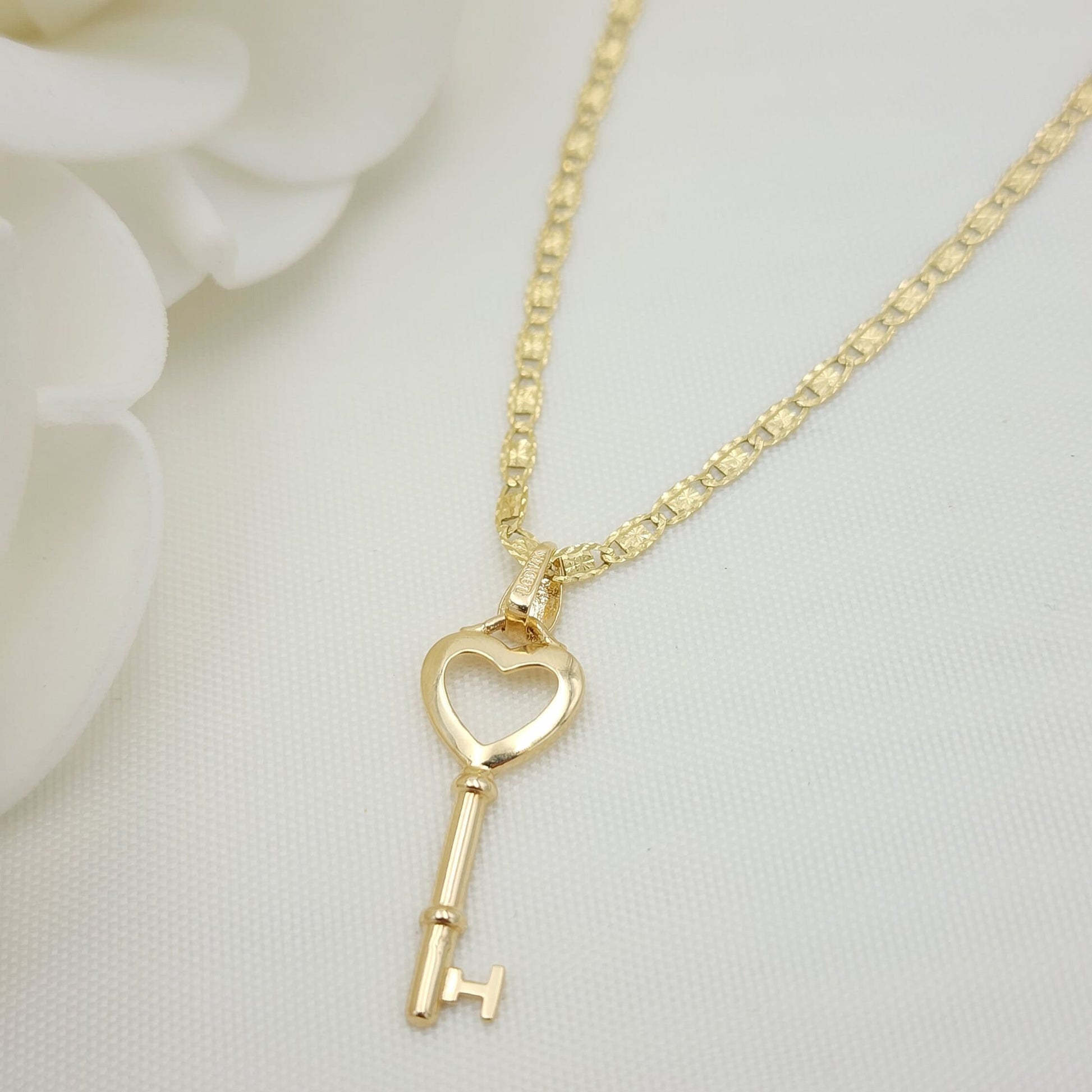 Solid 14k Yellow Gold Valentino Key Heart Necklace - 16", 18", 20" - Perfect Gift - For Her - Meaningful Jewelry