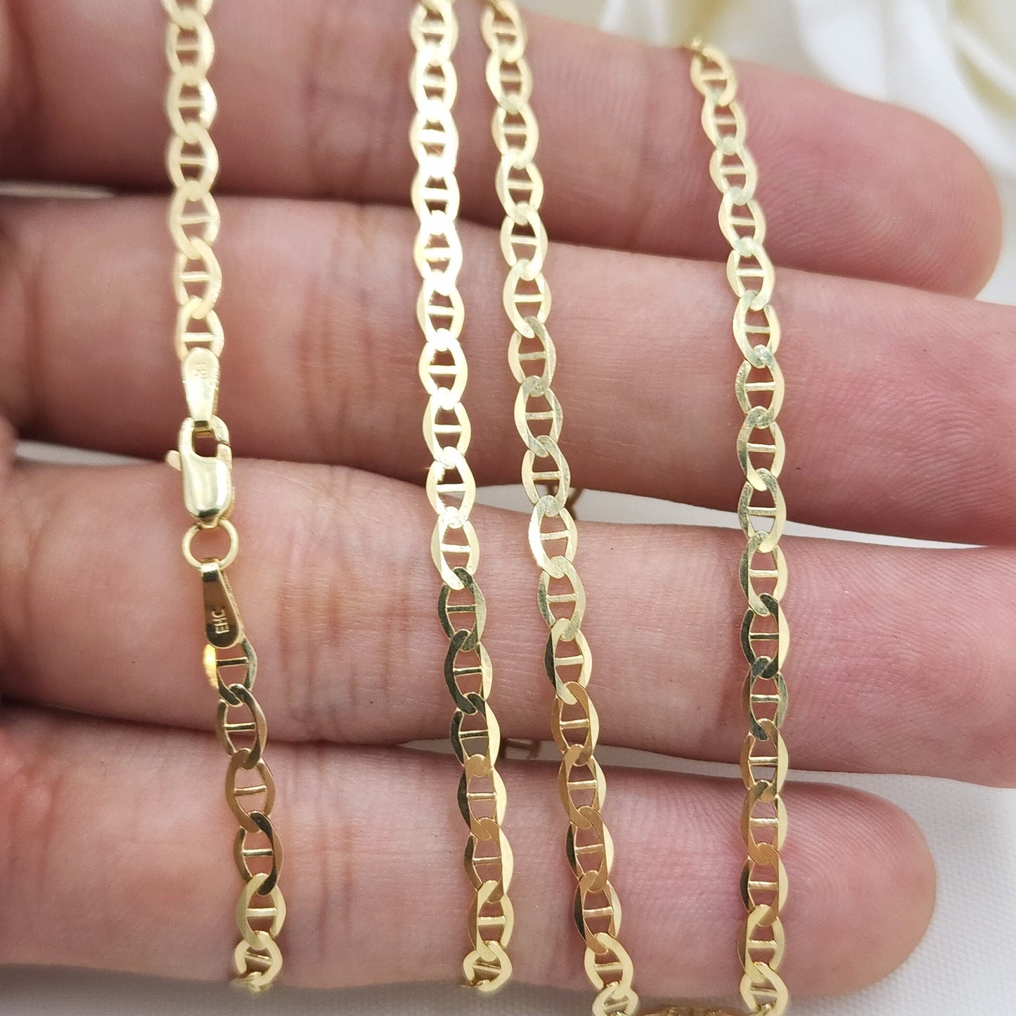 Solid 14k Gold Mariner Chain - 16, 18, 20, 22, 24 Inches - 3.1mm - Shiny And Elegant - Unisex -Perfect Gift