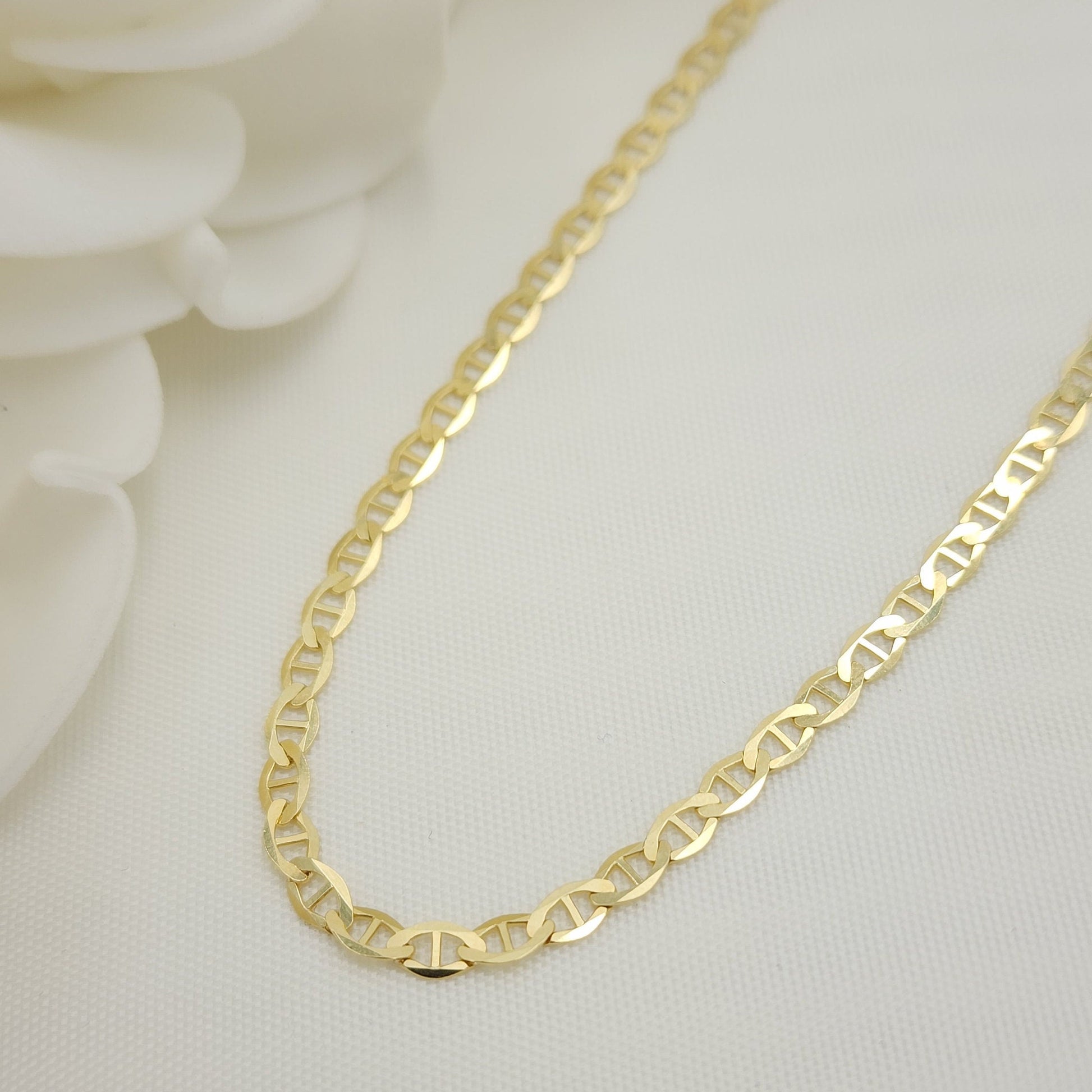 Solid 14k Gold Mariner Chain - 16, 18, 20, 22, 24 Inches - 3.1mm - Shiny And Elegant - Unisex -Perfect Gift