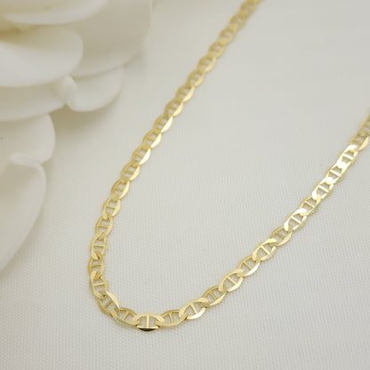 Solid 14k Gold Mariner Chain - 16, 18, 20, 22, 24 Inches - 3.1mm - Shiny And Elegant - Unisex -Perfect Gift