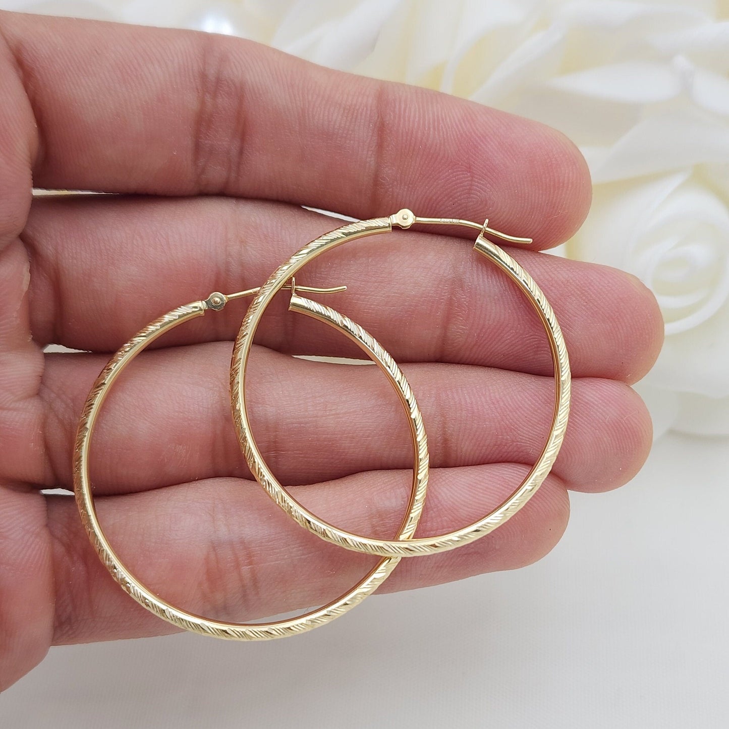 14k Gold Shiny Hoop Earrings - 2mm Thick -40mm - Everyday Hoops - For Her