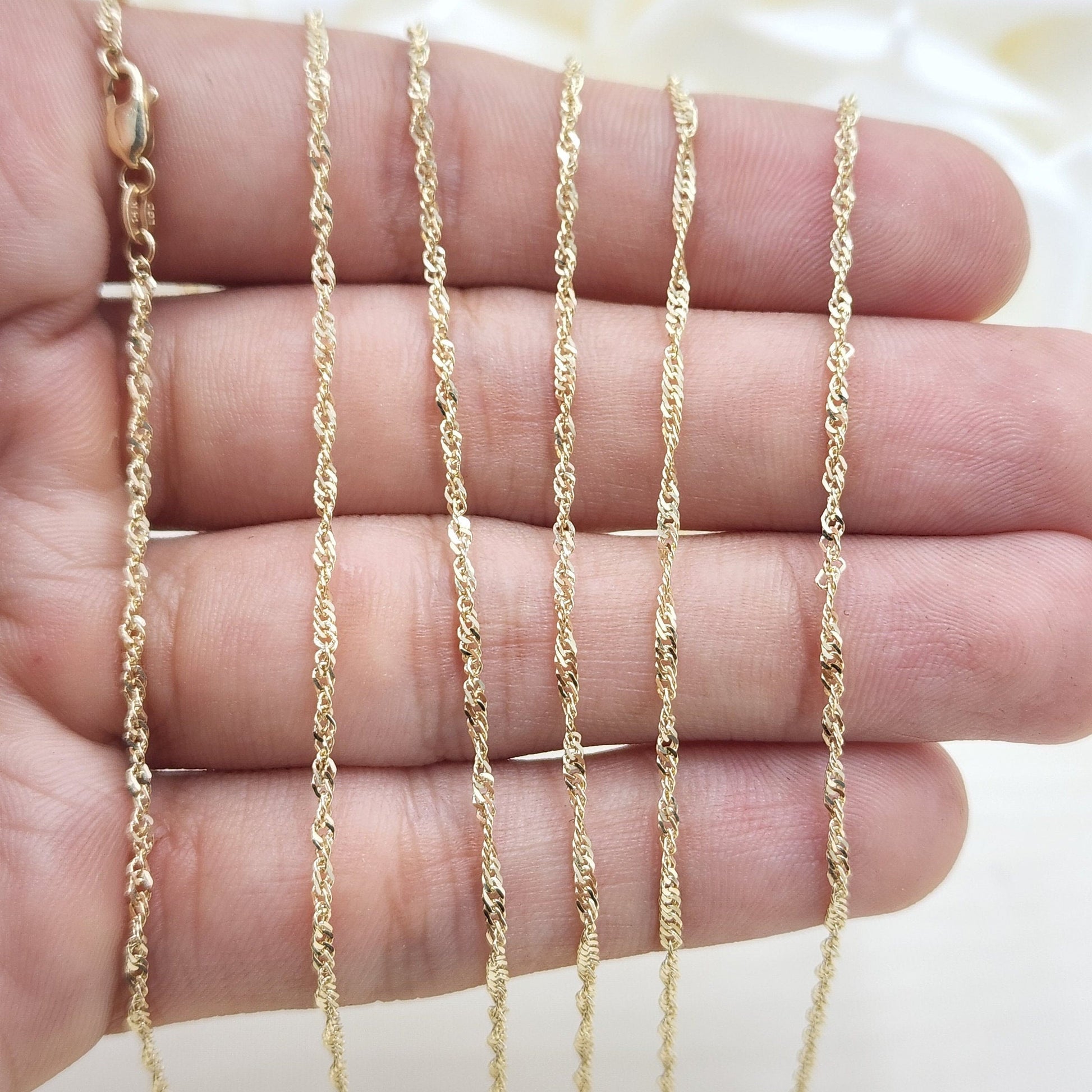 Solid 14k Gold Singapore Chain - 16 to 24" - 1.5MM - Shiny And Sparkling