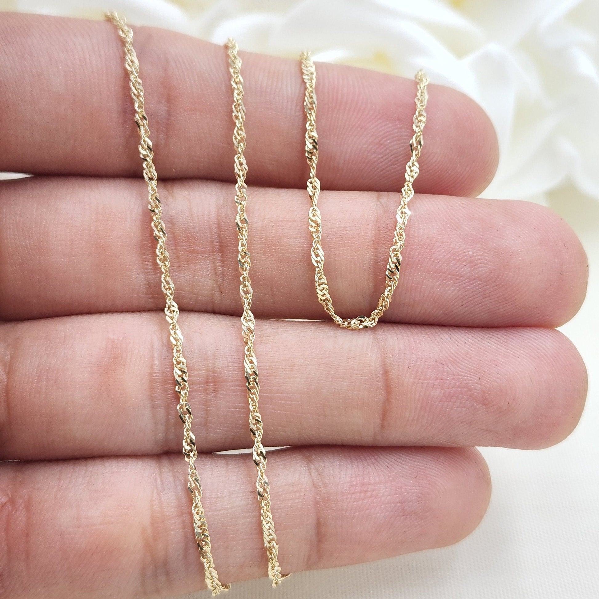 Solid 14k Gold Singapore Chain - 16 to 24" - 1.5MM - Shiny And Sparkling