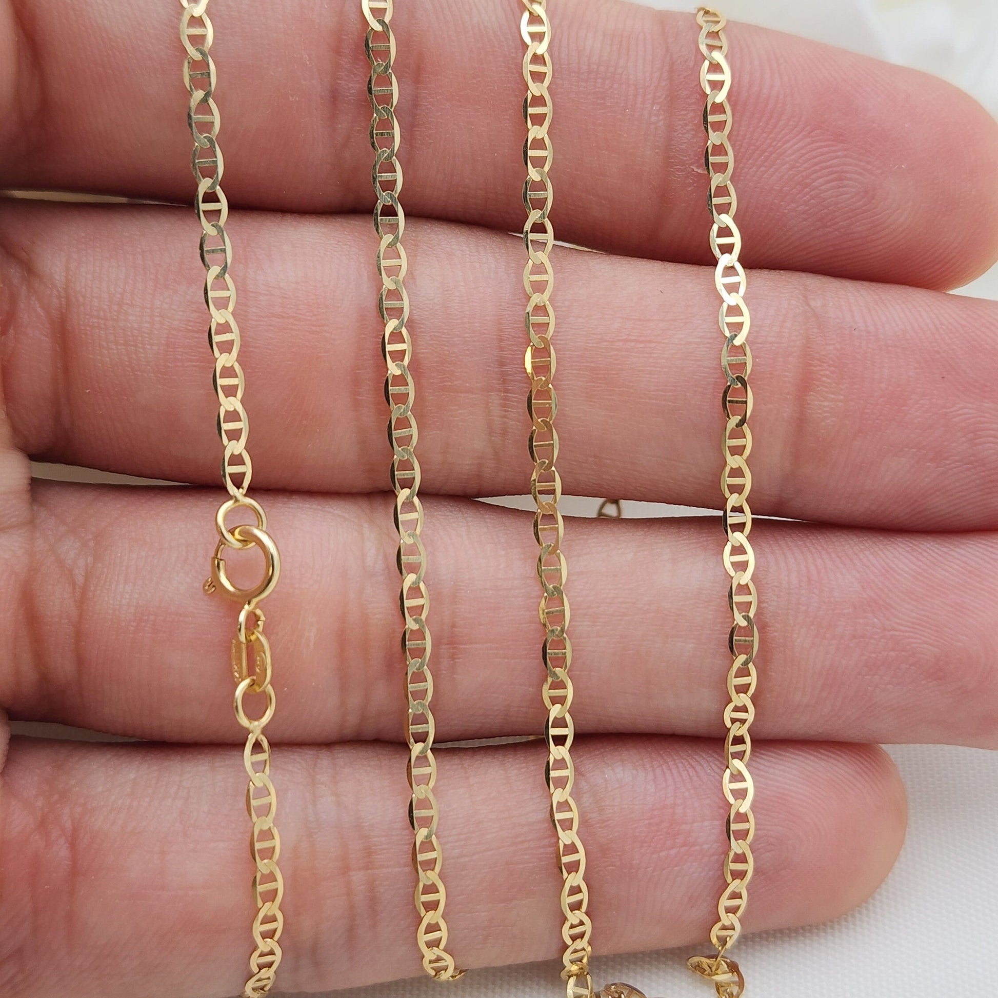 Solid 14k Gold 2MM Mariner Link chain - 16" to 24" - Anchor link - Fine Jewelry - 100% Gold