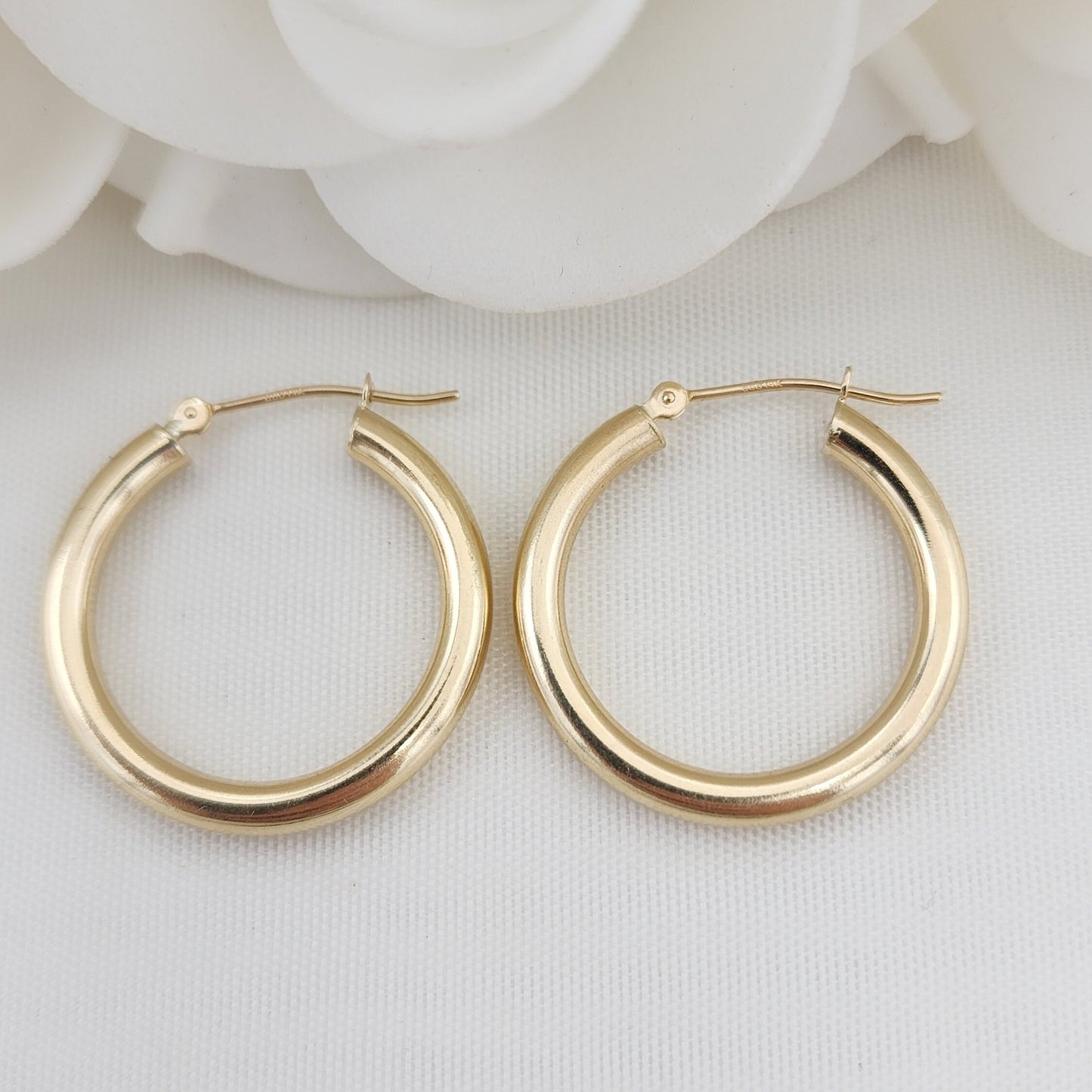 25MM Real 14k Gold Polished Hoop Earrings - 3MM Thick - Fine Jewelry - For Her