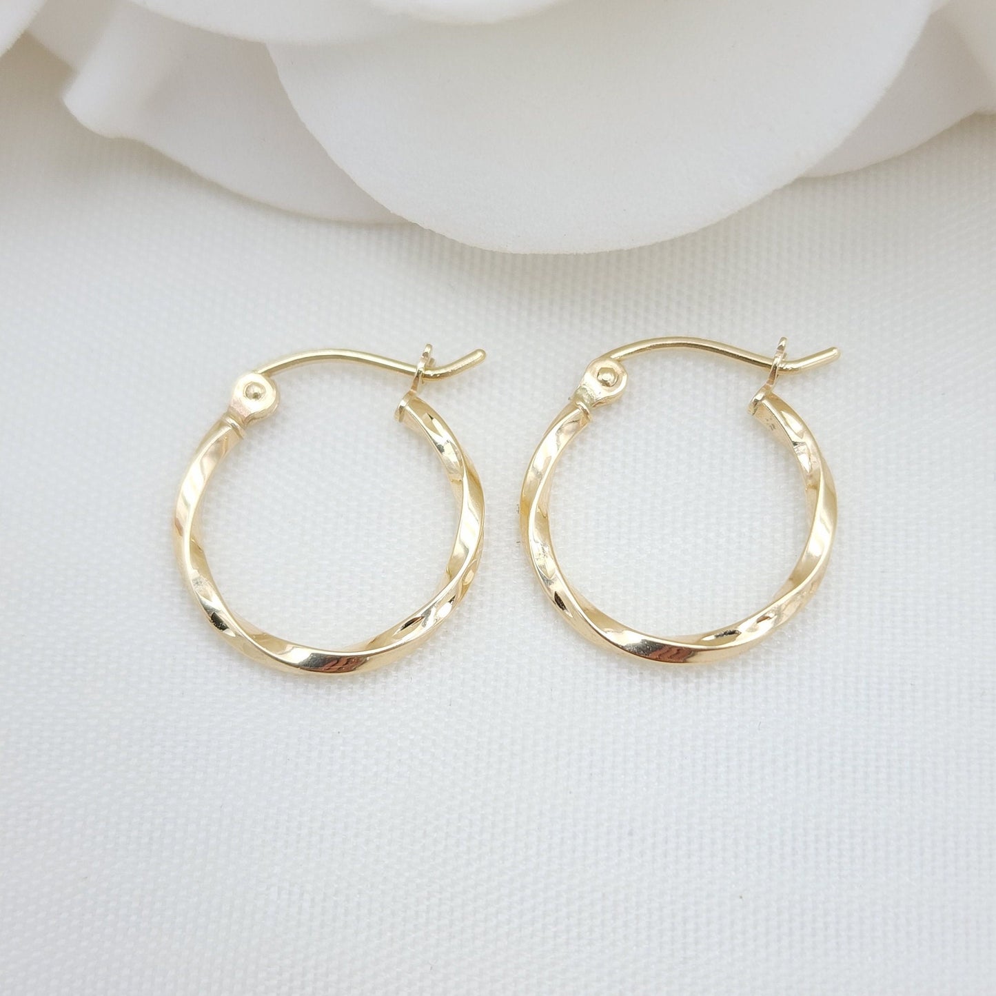 Dainty 14K Yellow Gold Twisted Hoop Earrings - 15MM - 1.5MM Thick - Unique and Versatile - For Everyday - Shiny and Modern