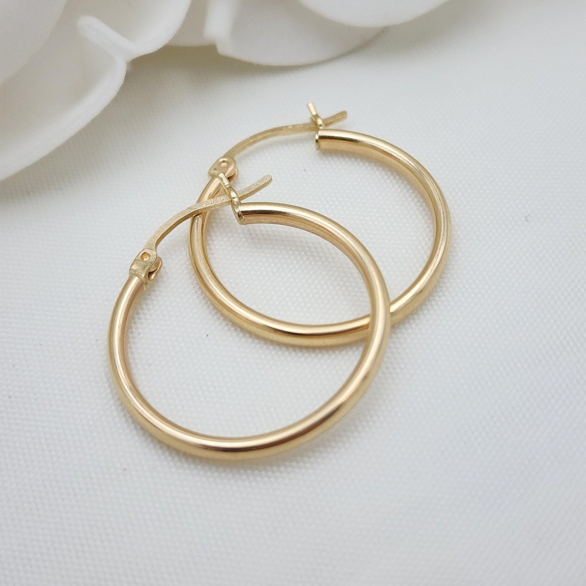 25MM Real 14k Gold Polished Hoop Earrings - 2MM Thick - Fine Jewelry - For Her