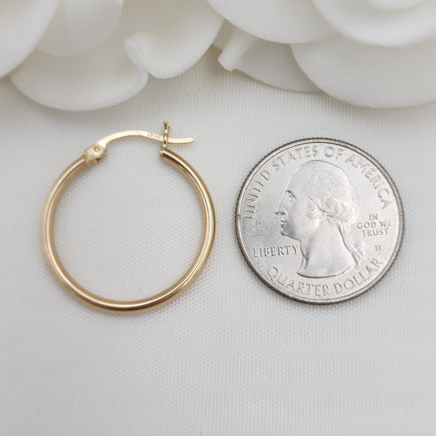 25MM Real 14k Gold Polished Hoop Earrings - 2MM Thick - Fine Jewelry - For Her