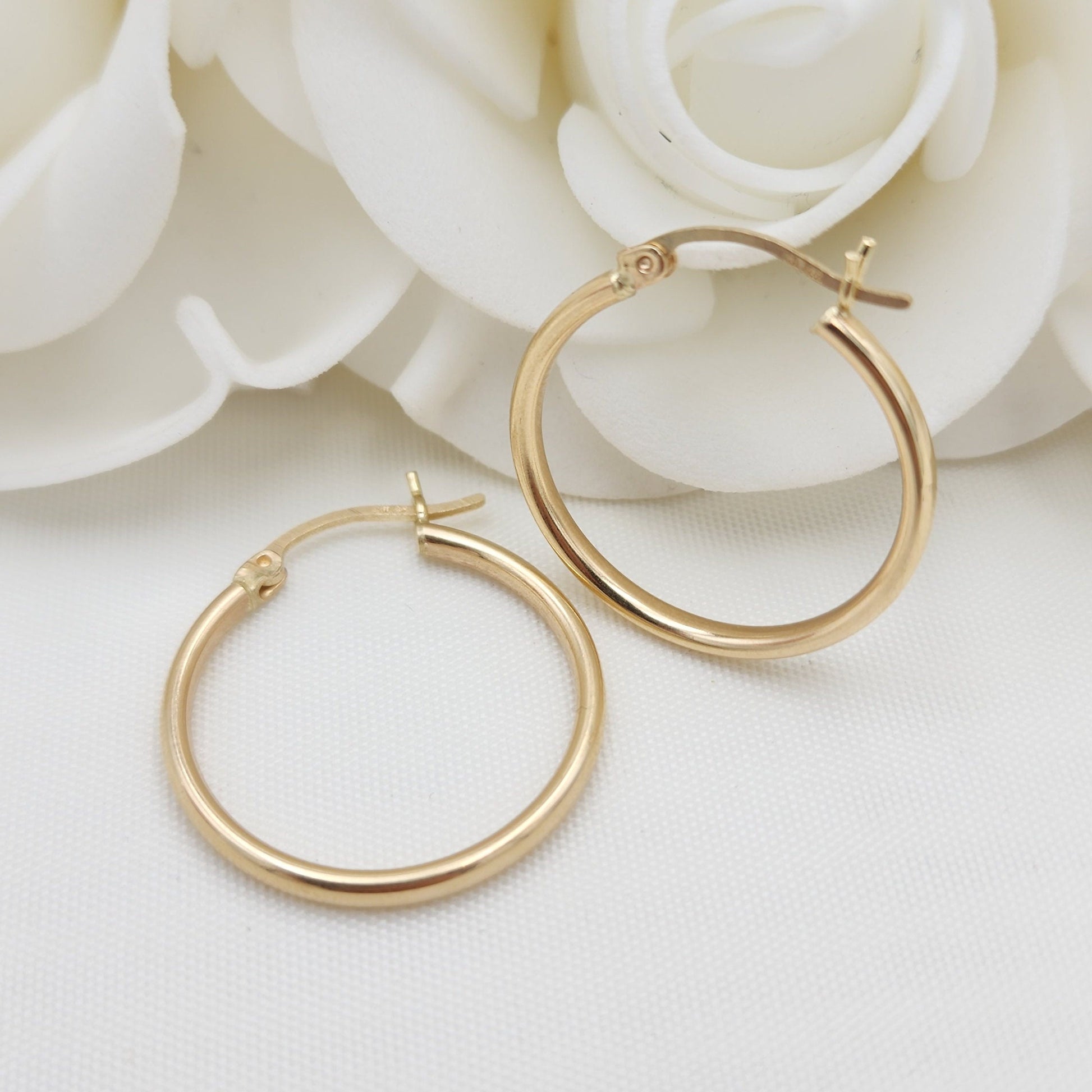 25MM Real 14k Gold Polished Hoop Earrings - 2MM Thick - Fine Jewelry - For Her