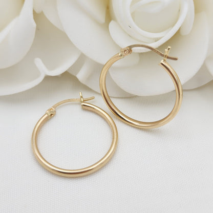 25MM Real 14k Gold Polished Hoop Earrings - 2MM Thick - Fine Jewelry - For Her