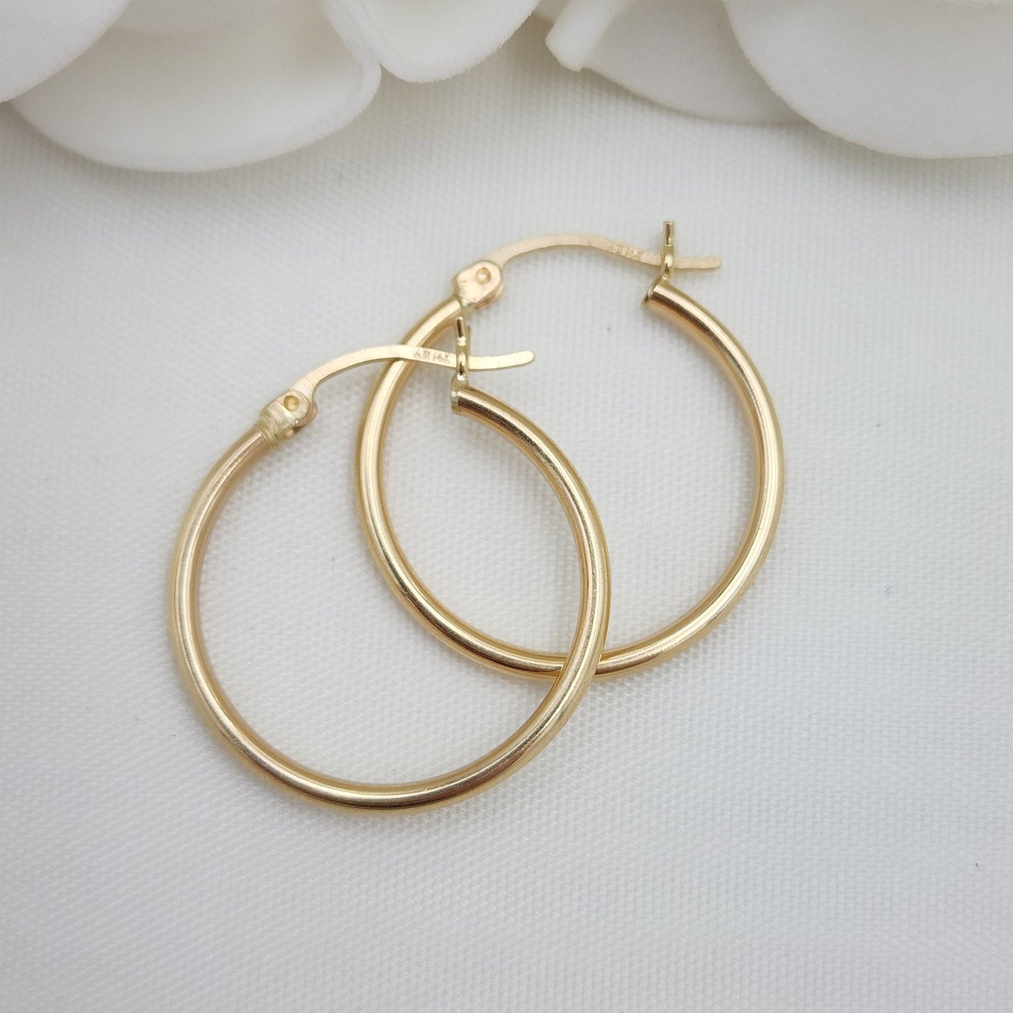 25MM Real 14k Gold Polished Hoop Earrings - 2MM Thick - Fine Jewelry - For Her