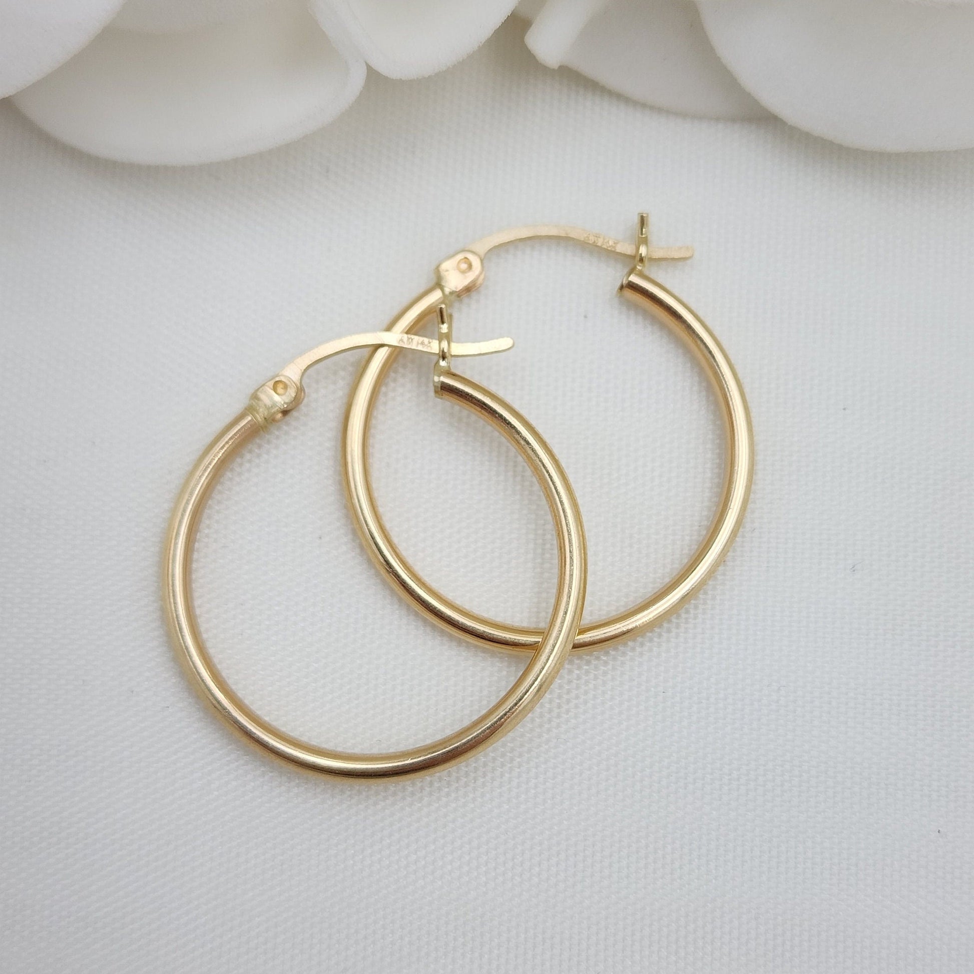 25MM Real 14k Gold Polished Hoop Earrings - 2MM Thick - Fine Jewelry - For Her