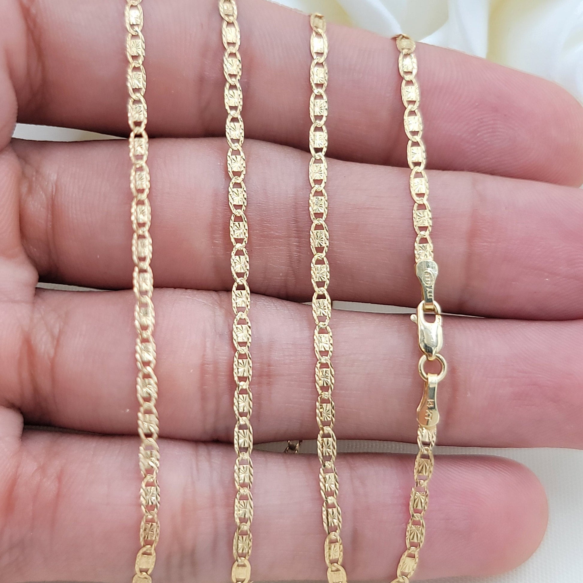 Solid 14k Yellow Gold Diamond Cut Valentino Chain - 16 to 24 Inches - Fine jewelry - Fair prices - 2.1MM