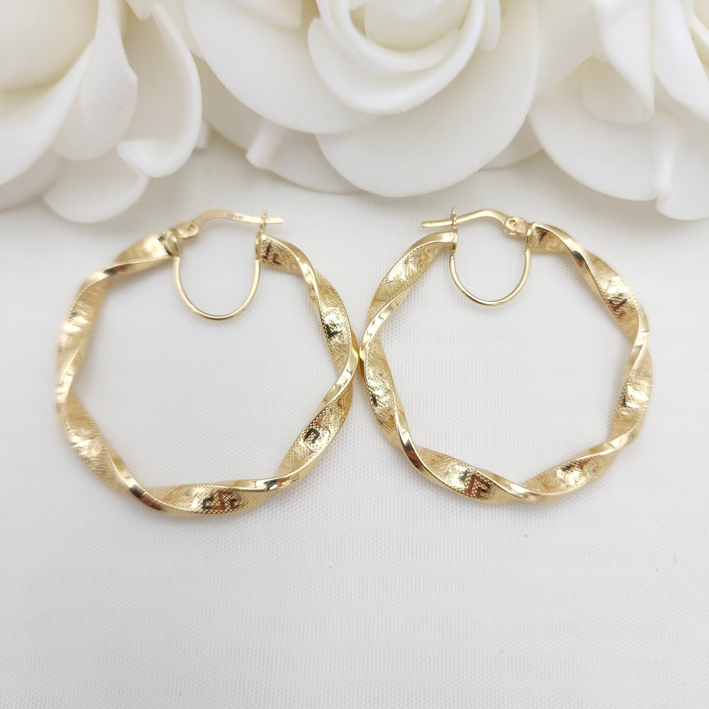 40mm 14k Gold Twisted Greek Pattern Hoop Earrings - 4mm Thick - Elegant and Everlasting - For Her