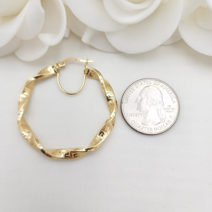 40mm 14k Gold Twisted Greek Pattern Hoop Earrings - 4mm Thick - Elegant and Everlasting - For Her