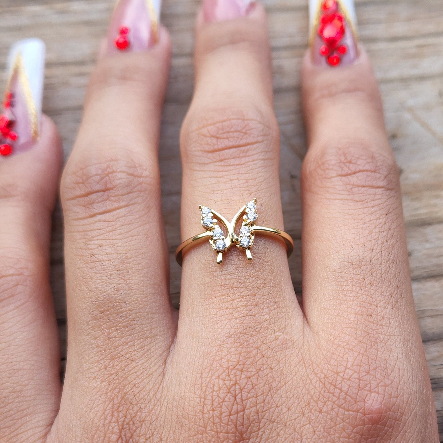 14k Gold Butterfly CZ Ring - For Girls and Womenm - Fine Jewelry for Everyday - Perfect Gift - Anillo de Mariposa