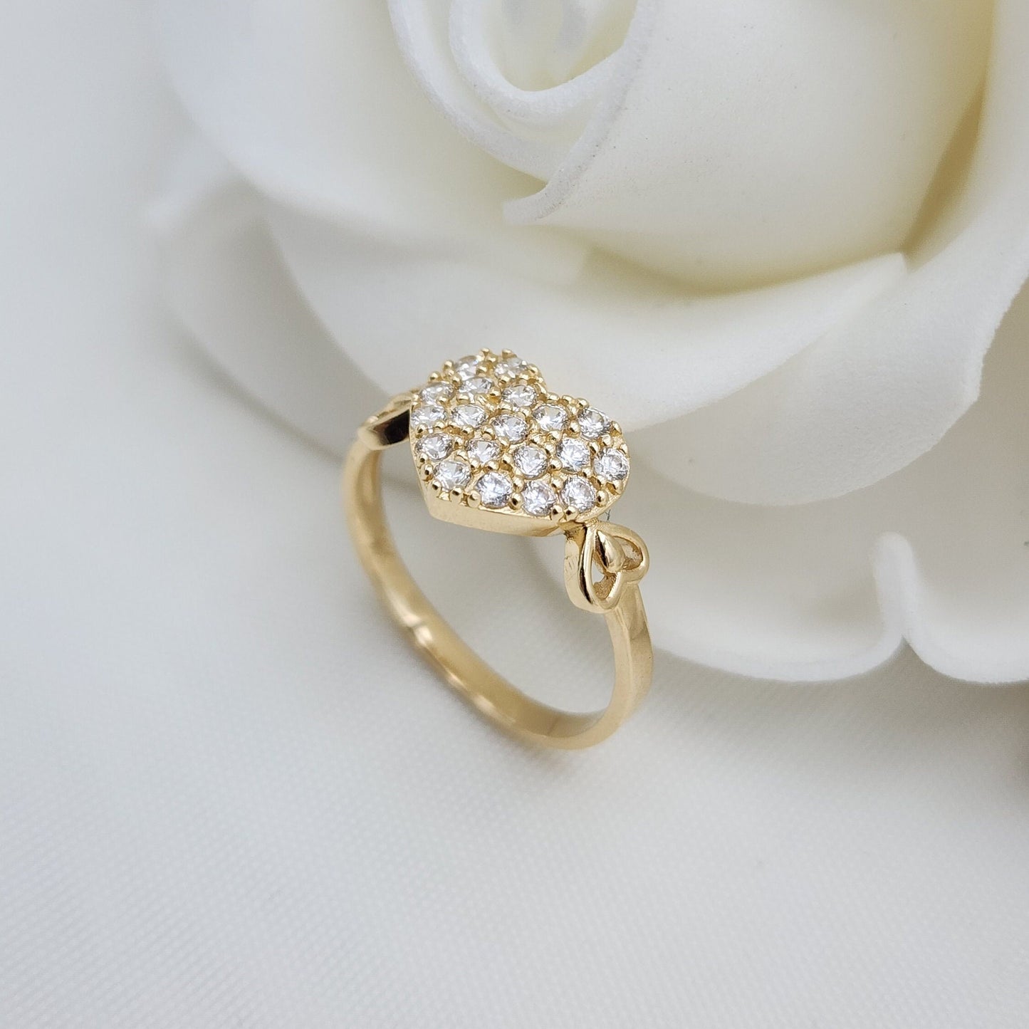 Solid 14k Big Heart Ring - CZ - Modern Jewelry - For Her - Perfect Gift